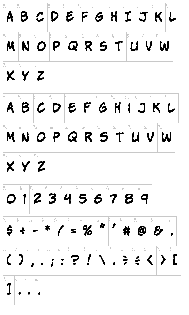 VTC Stressed Hand font map